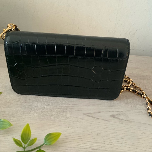 NWT TORY BURCH BRITTEN CROC EMBOSSED CROSSBODY/WALLET ON A CHAIN - Picture 10 of 13